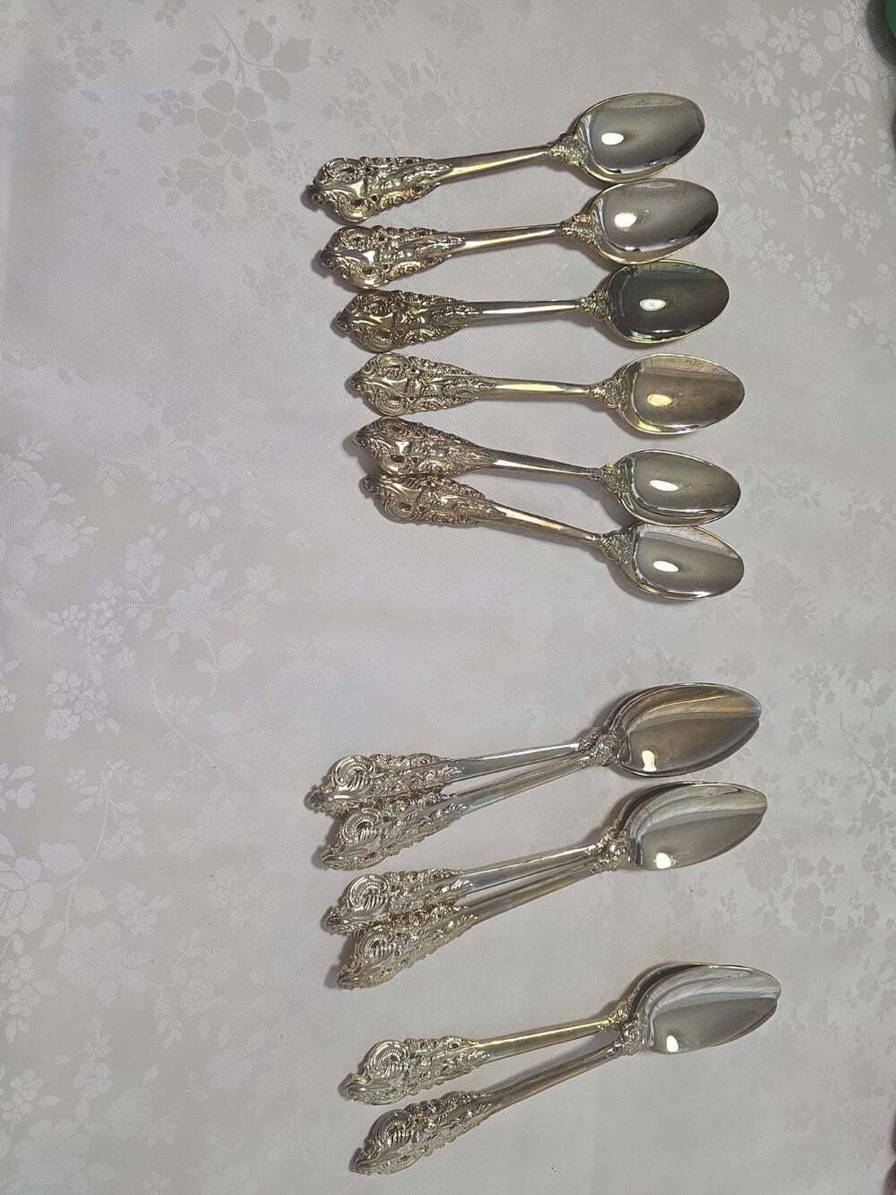 Vintage Godinger Baroque Gold Plated Set 6 Spoons, 6 Teaspoons Floral Motifs